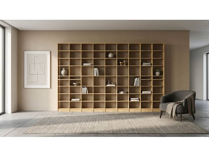 Design de bibliothèque large sur mesure Hêtre Naturel huilé