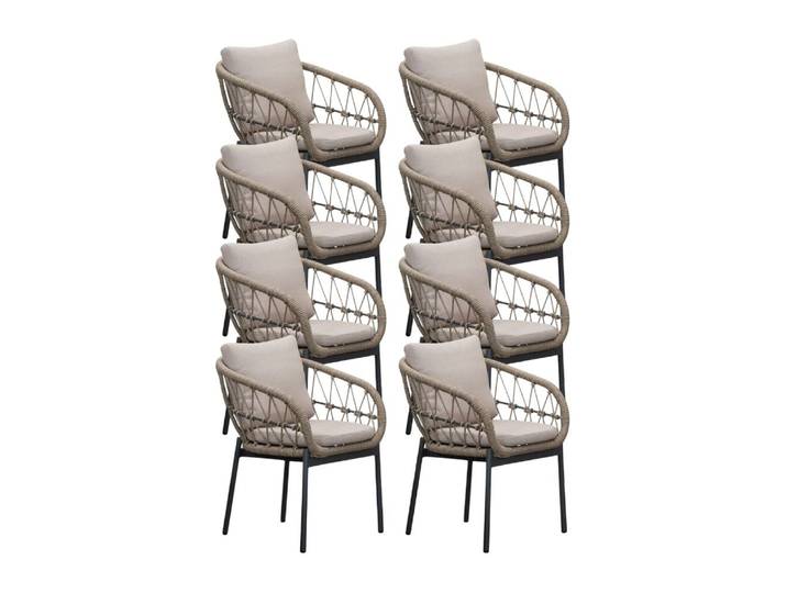 Dakota dining tuinstoel set van 8 touw + aluminium beige/antraciet