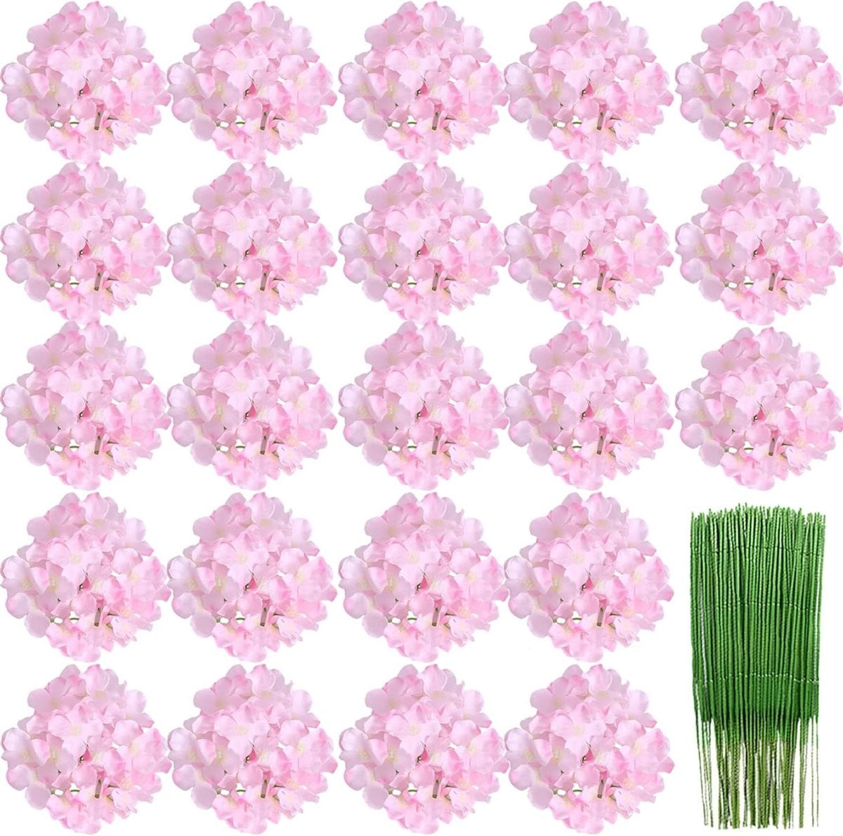 Kunstbloemen Hortensia Lichtroze - 28 Stuks Zijden Bloemen voor Huisdecoratie