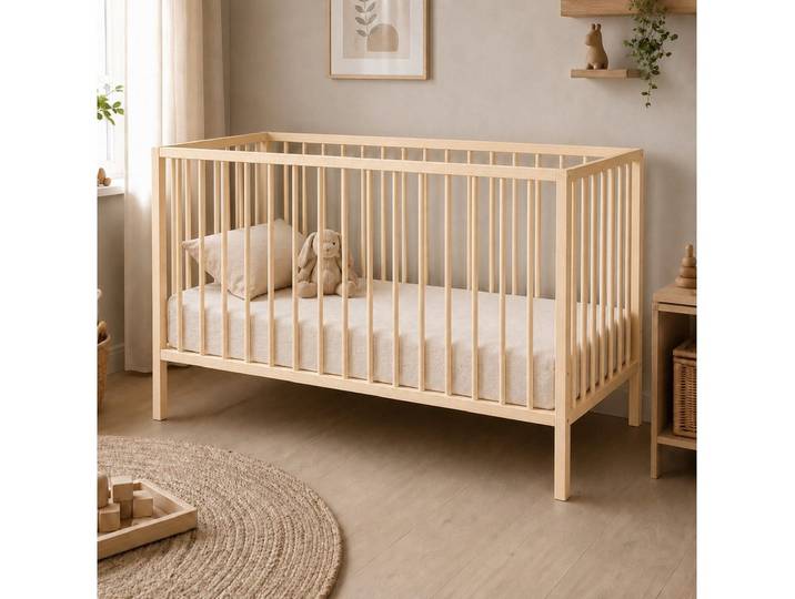 Kids Collective Babybett Kinderbett Gitterbett 60x120/70x140 cm modular & höhenverstellbar Holz, verschiedene Varianten wählbar, massives Holz, ab Geburt Natur