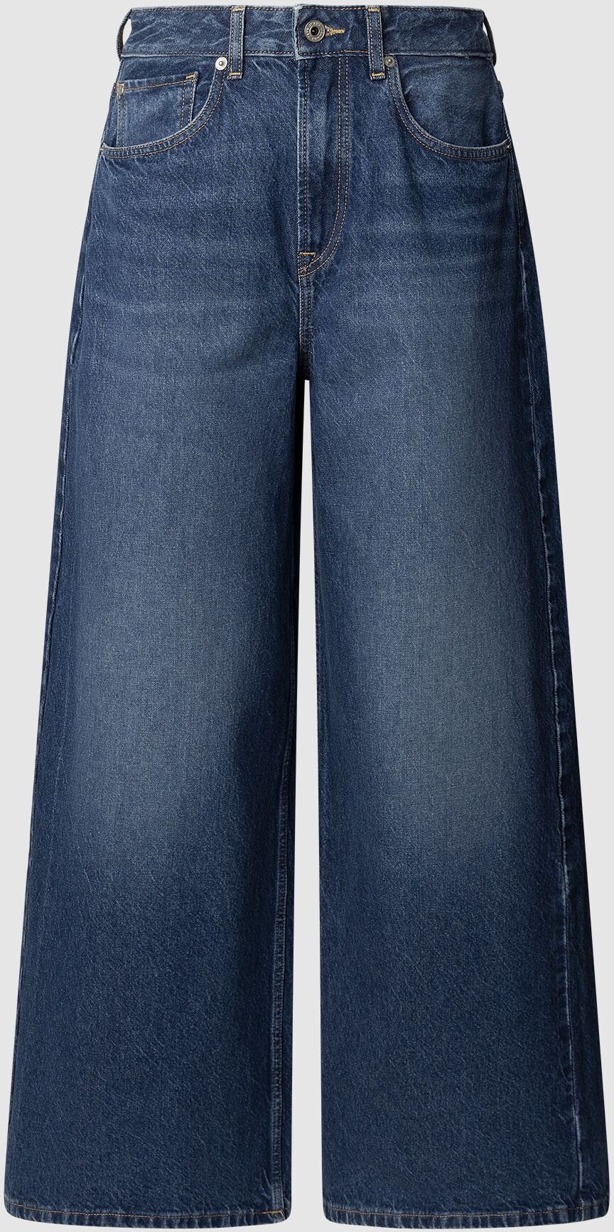 Schlagjeans PEPE JEANS "WIDE LEG JEANS UHW", Damen, Gr. 31, Länge 34, blau (used tiefblau), Denim/Jeans, Obermaterial: 100% Baumwolle, weit lang, Jeans Schlagjeans used tiefblau 31, Länge 34