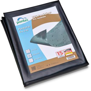 Pontec Teichfolie 90004, schwarz, UV-beständig, 0,5 mm PVC, für Gartenteich, pflanzenverträglich, 12 m², 4 x 3 m