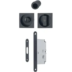 Hoppe, Möbelgriff, Schiebetürmuschel Set 4921 - WC mit Schloss, eckig, schwarz matt