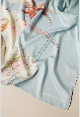 KIM + ONO "Maren Kerchief Scarf   Charmeuse Botanical Scarf   KIM+ONO - whisper blue / 26"" square"