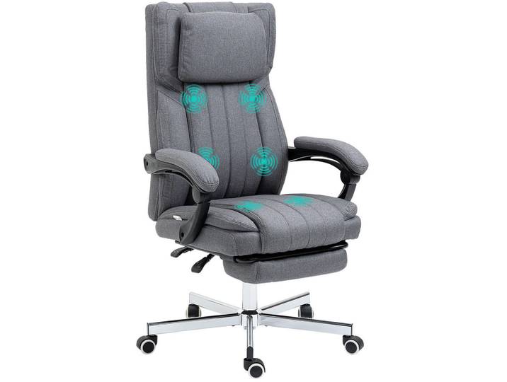 Okmyhome Chefsessel 65/105-113/61 cm Grau aus Polyester mit Vibrationsmassage, Kunststoff, Rechteckig, 61x113x65 cm, Büromöbel, Bürostühle, Chefsessel