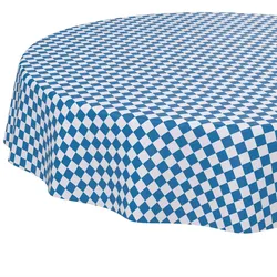 Wachstischdecke Wachstuch Tischdecke Wachstuch Meterware Tischdecke abwaschbar Gartentischdecke Karo Blau - Rund 140 cm, Schnittkante