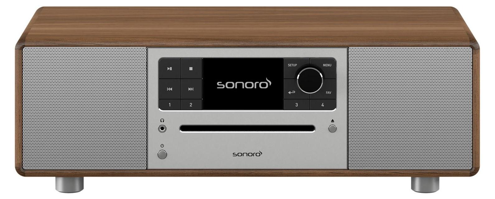 Sonoro PRESTIGE, Home-Audio-Minisystem, Silber, Walnuss, 1 Disks, Vorderseite, 2-Wege, 10,2 cm (4")