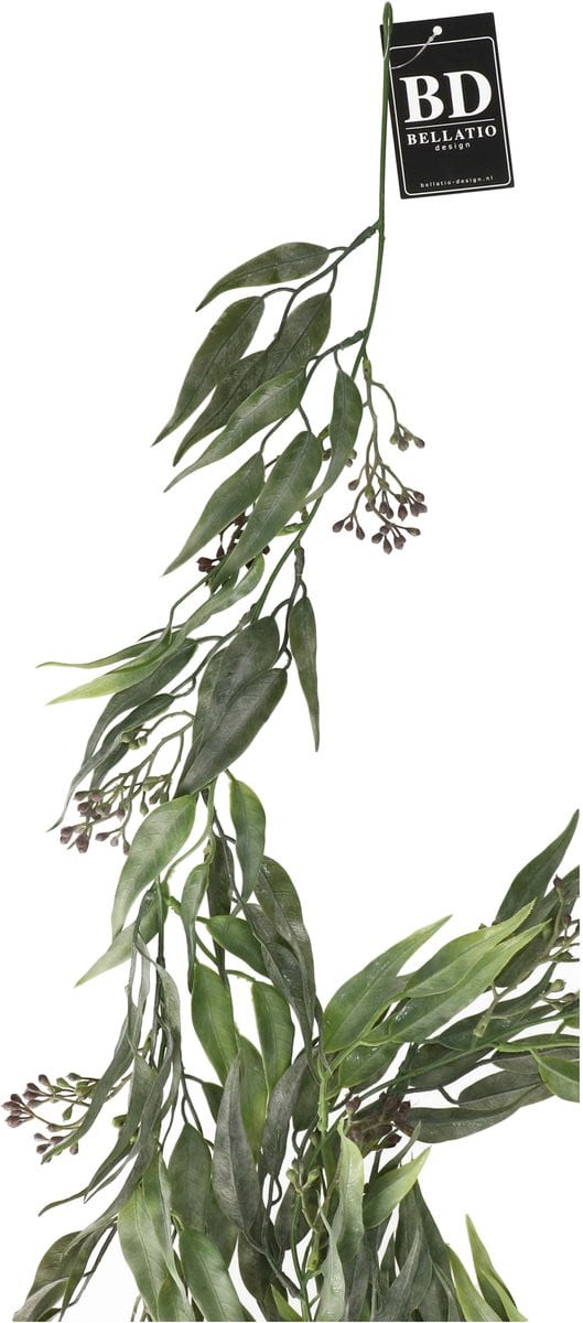 Bellatio Design Eucalyptus kunstplant hangplant slinger - Groen - Lengte: 198 cm