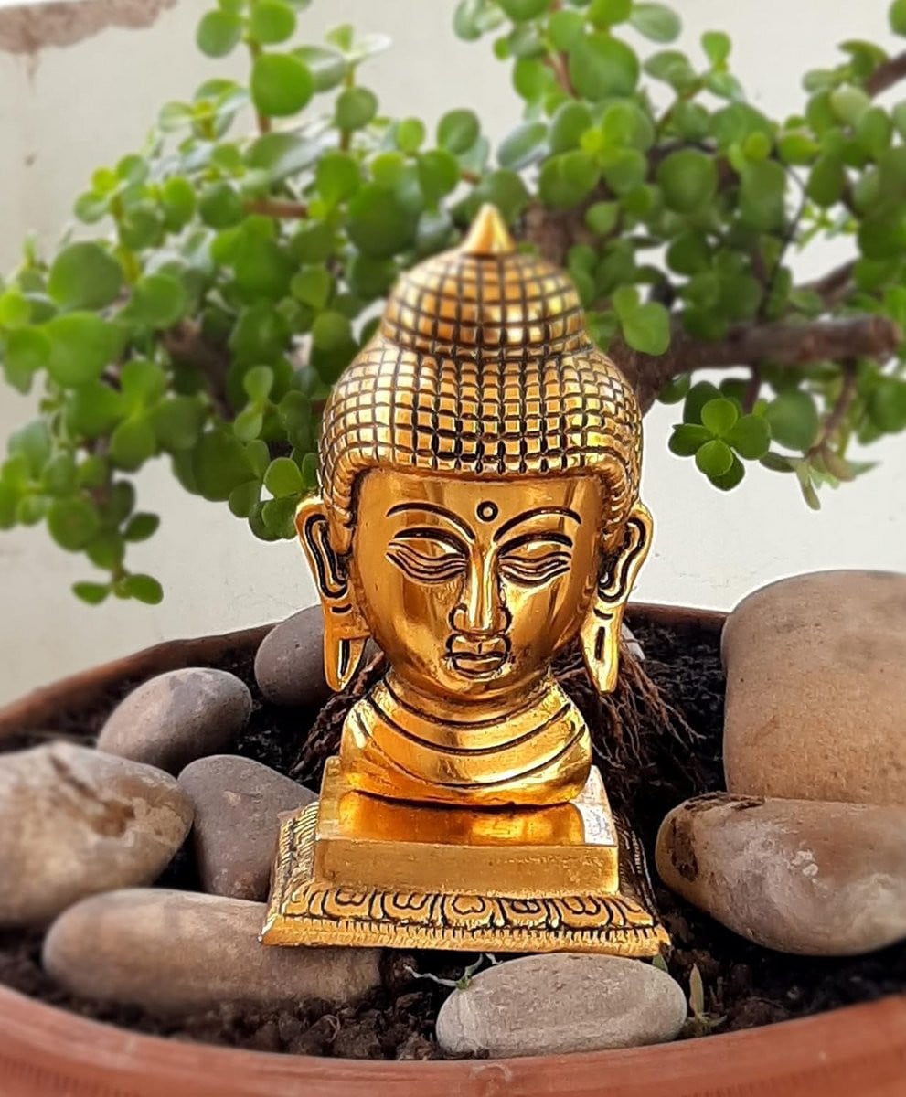 Gouden Boeddha Standbeeld Gezicht Beeldje voor Home Decoratie en Feng Shui