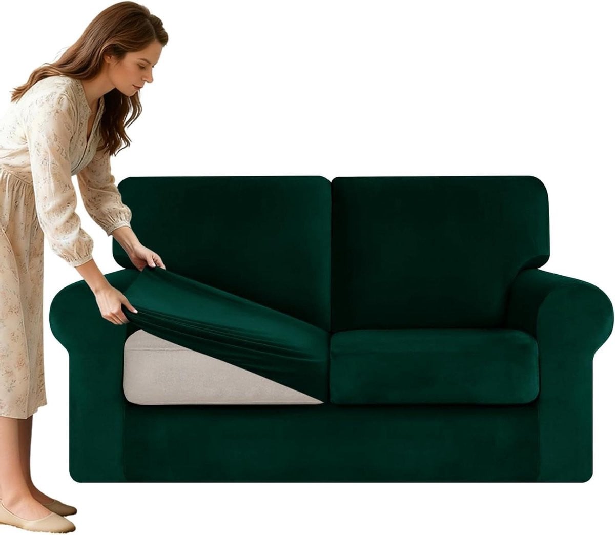 Bankhoes Stretch Sofahoes voor 2-zits bank, Donkergroen