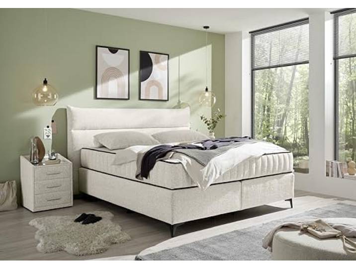 Stella Trading VLIELAND Boxspringbett 180x200 in Ivory - Bequemes Doppelbett mit 9-Zonen-Federkern Duo Matratze - 210 x 118 x 214 cm (B/H/T)