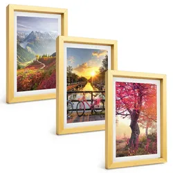 BILDER SET 3er Set - 20x30 cm Goldrahmen - Berglandschaften mit dem Fahrrad