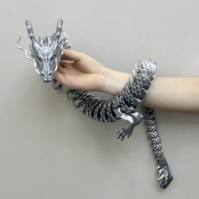 Uplift Treasures 88CM 3D Printed Crystal Articulated Gem Dragon Fidget Toy shiny Silver