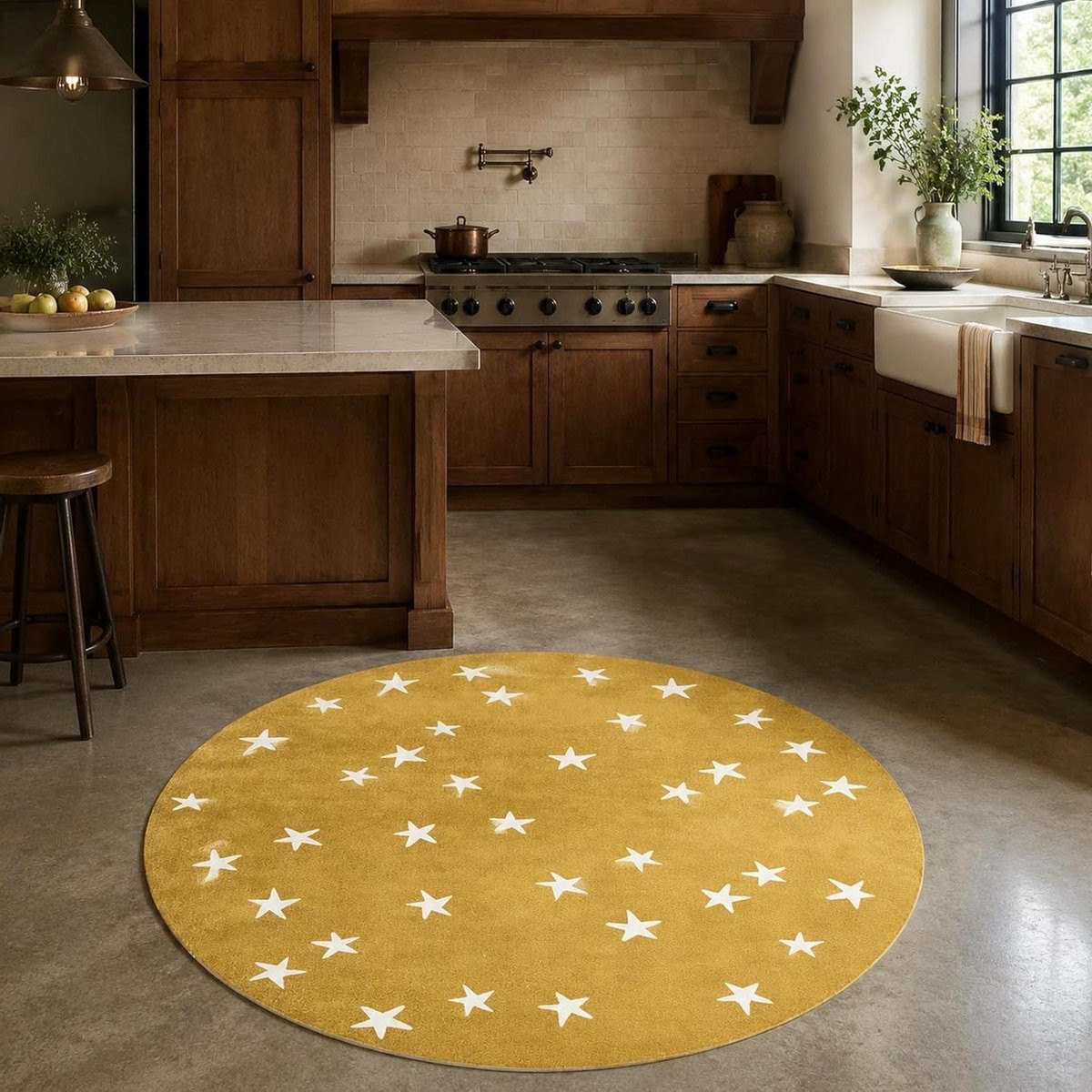 Rond vloerkleed Decoratieve Cirkel - Geel Wit - Diameter: 170 cm
