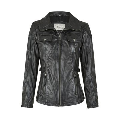 Lederjacke 7ELEVEN "SEMERLE", Damen, Gr. 34, schwarz, Obermaterial: 100% Lammleder LEL. Futter: 100% Polyester PES. 100% Polyester PES., uni, slim fit, hoch geschlossener Ausschnitt, Jacken, sportives Design