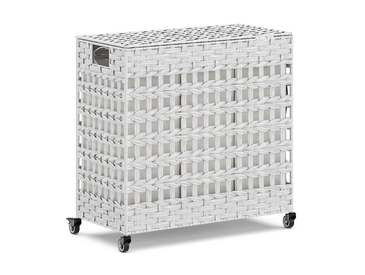 Wäschekorb Rattan mit Deckel 3 Fächer 140L weiss