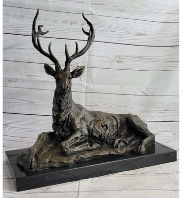 Bronzhaus Handmade Stag Elk Deer Buck Hunter Bronze Marble Statue Sportsman Wildlife Art