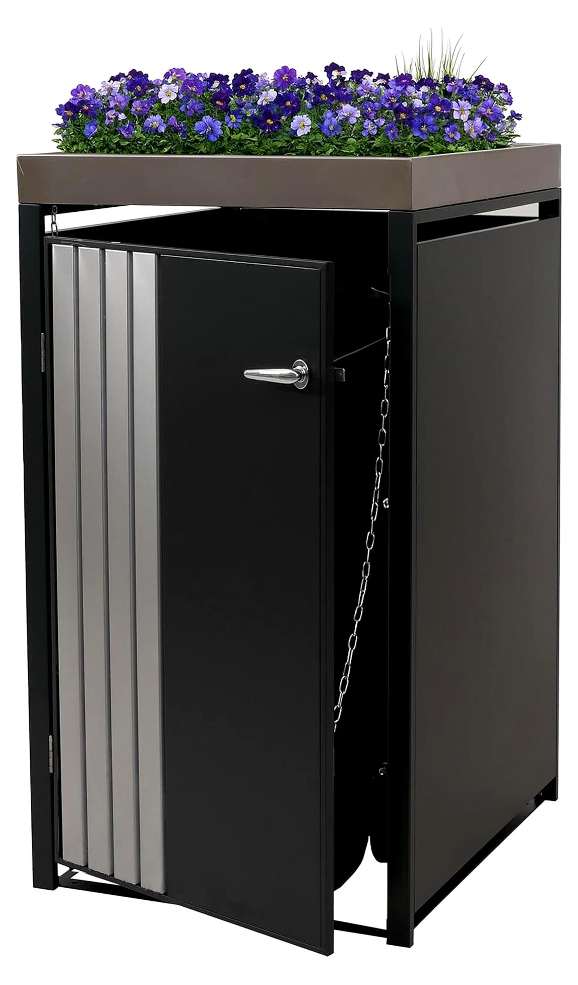 Mülltonnenverkleidung für 1 Tonne mit Pflanzkasten, Metall 125x68x84cm 35kg - anthrazit Edelstahl