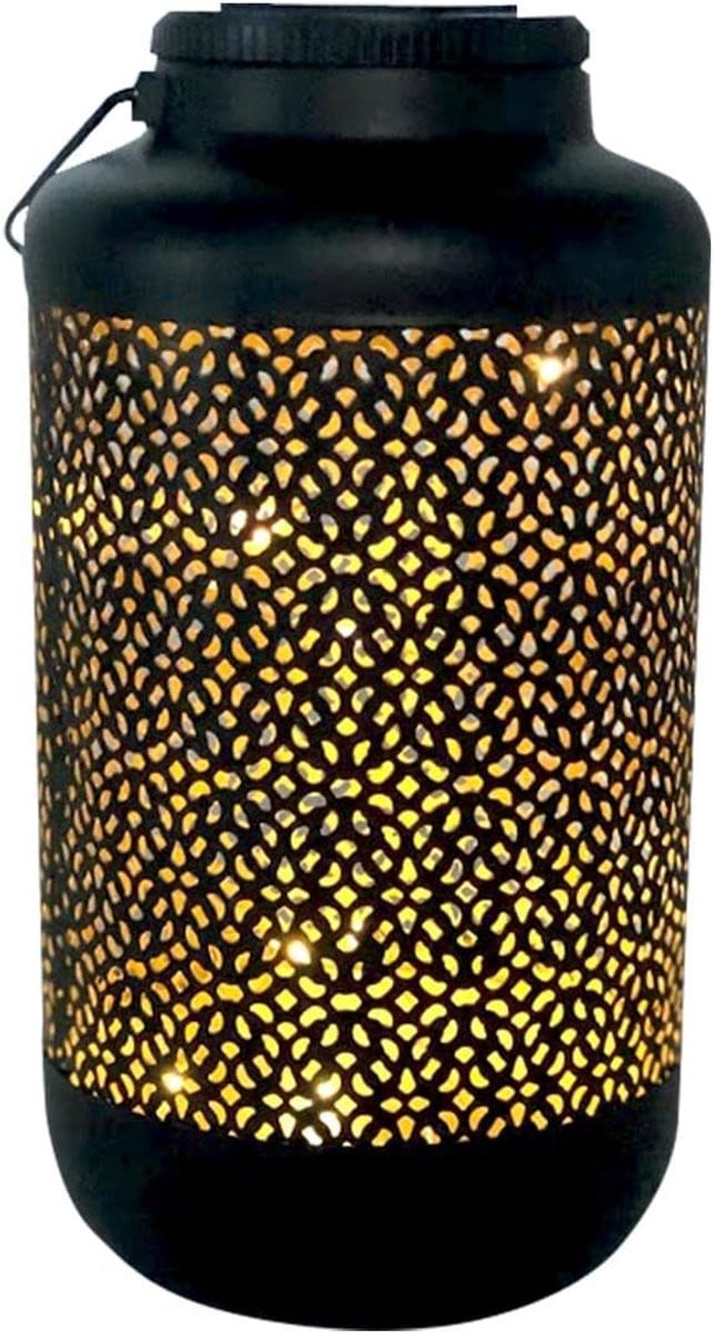 Oosterse Lantaarn Decoratieve LED Sfeerverlichting op Zonne-energie Zwart Goud Hoogte: 36 cm