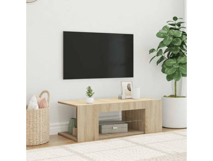 TV Schrank mit LED RGB Sonoma Eiche 90x39x30cm Modern TV Schrank mit LED Beleuchtung Farbwechsel und automatischem Farbwechsel