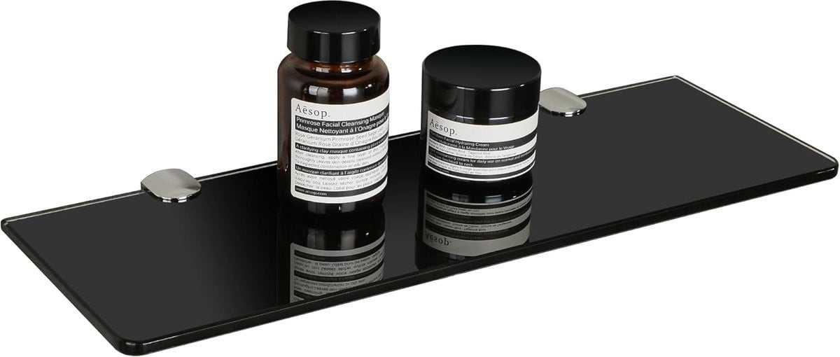 Zwarte glazen plank voor badkamer, keuken of woonkamer - 7 mm dik