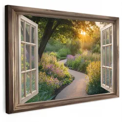 LEINWANDBILD Aussicht - Blumen - Natur - Sonne - Weg Groß 140x90 cm