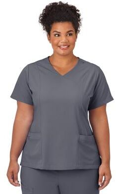 Plus Size Women's Jockey Scrubs Women's Mock Wrap Top by Jockey Encompass Scrubs in Pewter (Size 2X(20W-22W))