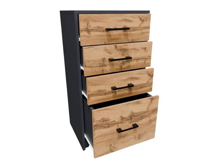 MATKAM Kommode mit Schubladen - Schrank mit 4 Drawers - geräumige Komode - solide Schubladenschrank H:85 B:45 T:35 cm - Kommode Schlafzimmer, Wohnzimmer und Flur Möbel - Grau-Wotan Eiche