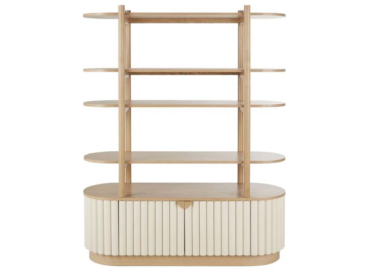 Bücherregal aus Eichenholz, Eichenfurnier und weiße Baumstämme, B 146 cm