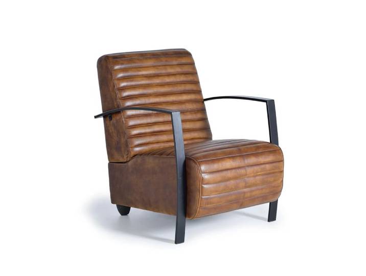 Fauteuil en cuir marron et métal