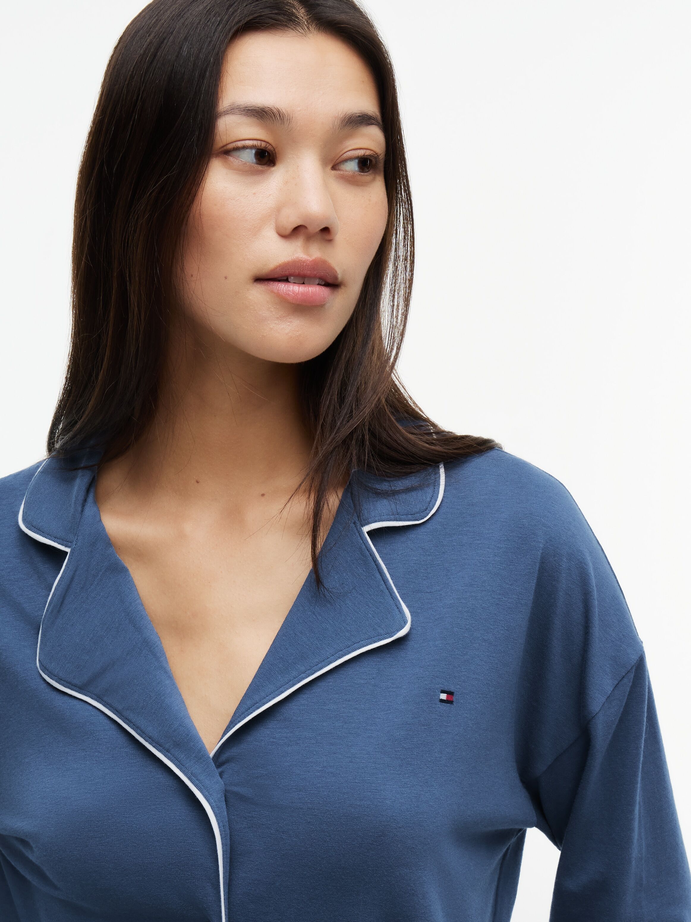Pyjama "LS SHIRT PANTS PJ SET", Damen, Gr. M (38), blau (aegean sea), Jersey, Obermaterial: 57% Baumwolle, 38% Modal, 5% Elasthan, TOMMY HILFIGER UNDERWEAR, relaxed fit normal, Homewear-Sets Pyjama, Essential Relaxed Fit aegean sea M (38)