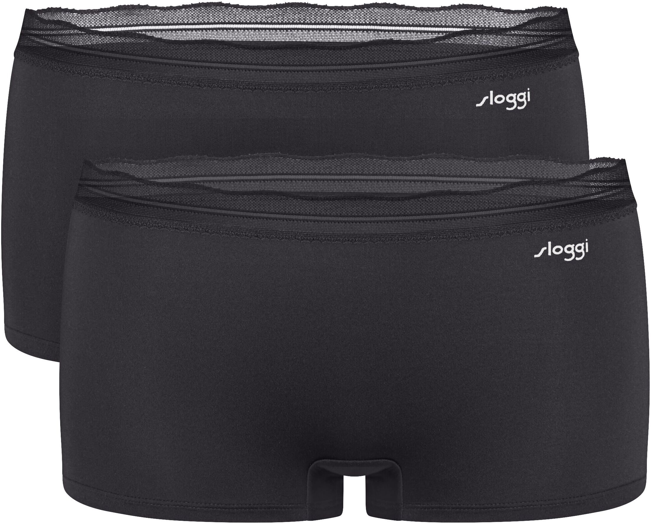 Panty SLOGGI "GO Blush Short 2P", Damen, Gr. M, schwarz, Microfaser, Obermaterial: 90% Polyamid, 10% Elasthan, Unterhosen Panty, mit Spitzendetails schwarz M