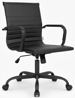 LeisureMod Harris Mid Back Ribbed Leather Ergonomic Office Chair - Adjustable, Swivel, Tilt, Iron Frame