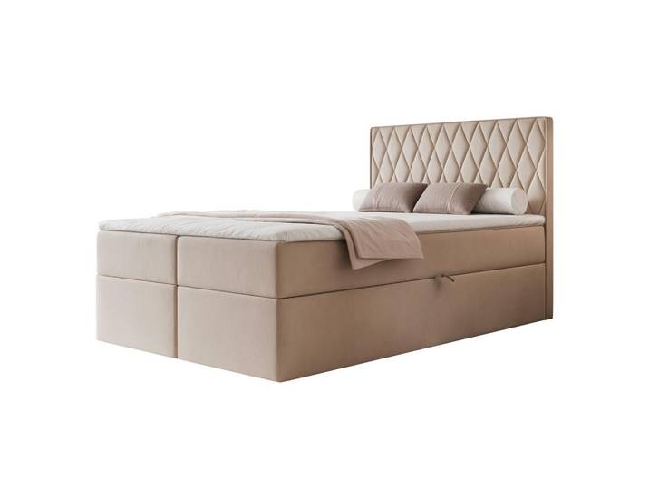Ravio Boxbett Ponti 120x200 cm Beige (Samt) - mit 2 Bettkästen, Bonellmatratze und vertikaler Rautensteppung, Rechteckig, 120x200 cm, Schlafzimmer, Betten, Boxspringbetten