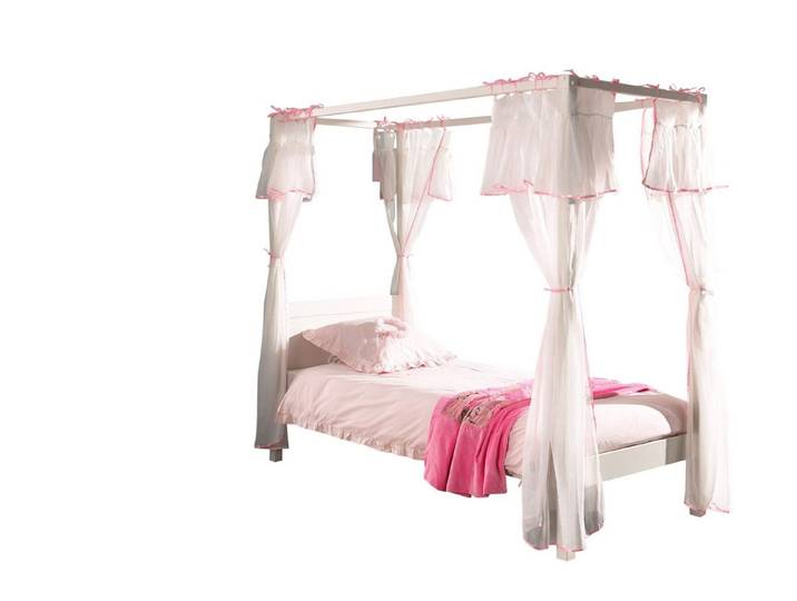 58 aufm Kessel Bettgestell Himmelbett Katerinka 208x98x191 Einzelbett Massivholz Weiß (inkl. Versand, Lieferung bis Verwendungsstelle), Liegefläche 90x200, Himmelbett mit Textilhimmel, FSC-zertifiziert