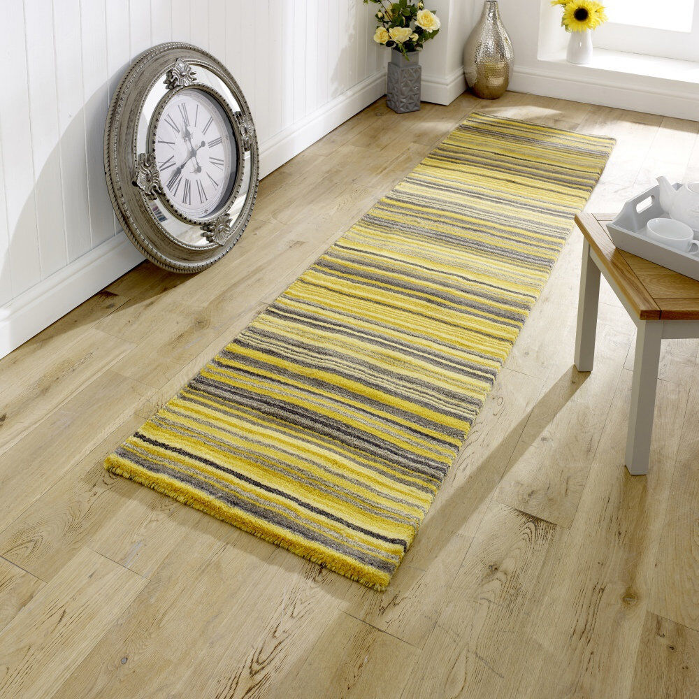 Sol 27 Outdoor Tarren Handwoven Wool Yellow Striped Area Rug Yellow Runner 60cm x 230cm