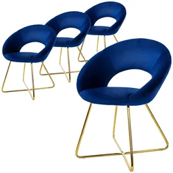 ML-Design Esszimmerstühle 4er Set Blau Samt, runde Rückenlehne, Goldbeine, Polsterstuhl Esstisch Schalenstuhl