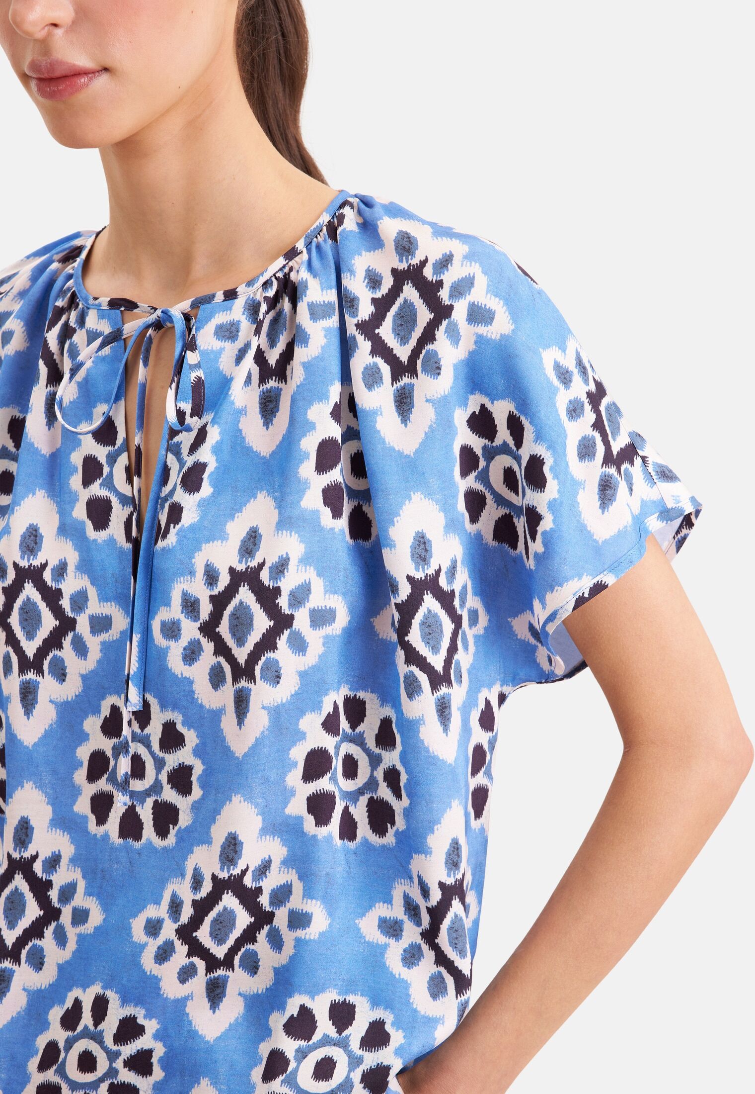 Klassische Bluse SEIDENSTICKER, Damen, Gr. L (40), blau, 100% Viskose, gemustert, regular fit, Rundhals, Blusen Klassische Bluse, Tunika Druck