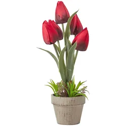 KUNSTBLUMEN Tulpen rot im Steinoptik-Topf, 27 cm