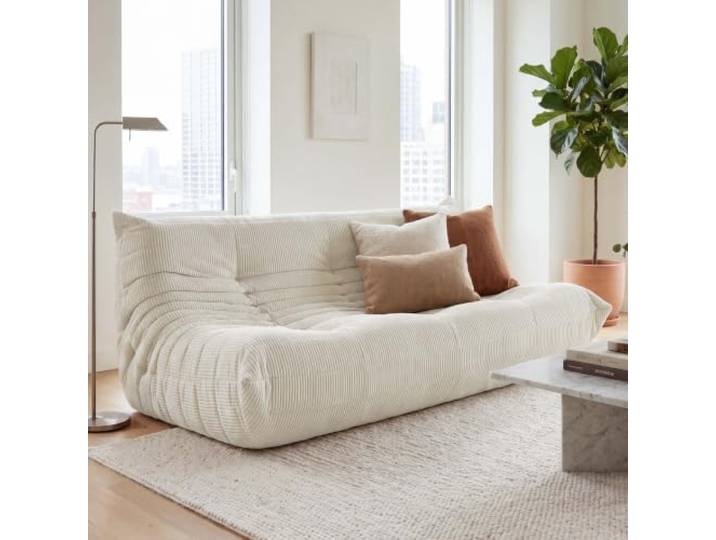 Mendler 3-Sitzer Sofa HWC-R34 Couch Stoff Cord (300g/m²) 175cm - cremeweiß Zweisitzer, 2er-Sofa, Couch, Polster-/Loungesofa