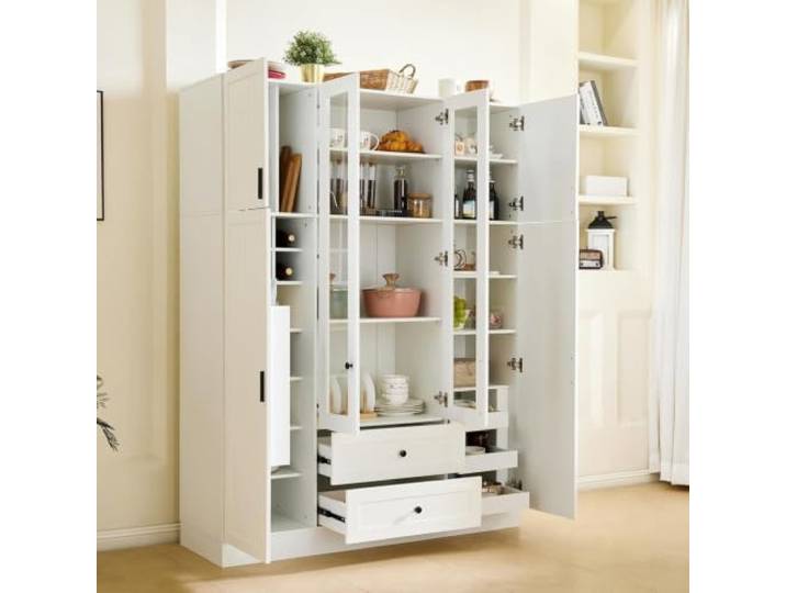 twwhyg Moderner großer Küchenschrank mit 6 Türen, Holzschrank(White-4.19)