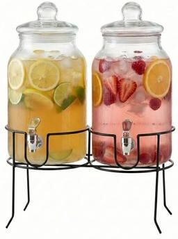 StyleSetter Rustic Home Beverage Dispenser Set/2 With Black Metal Stand