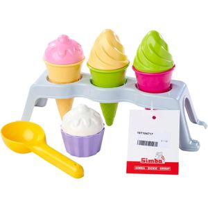 Simba Sandspielzeug 107104717, Eisständer, mit 8 Sandformen, Löffel und Eisständer, 10 Teile