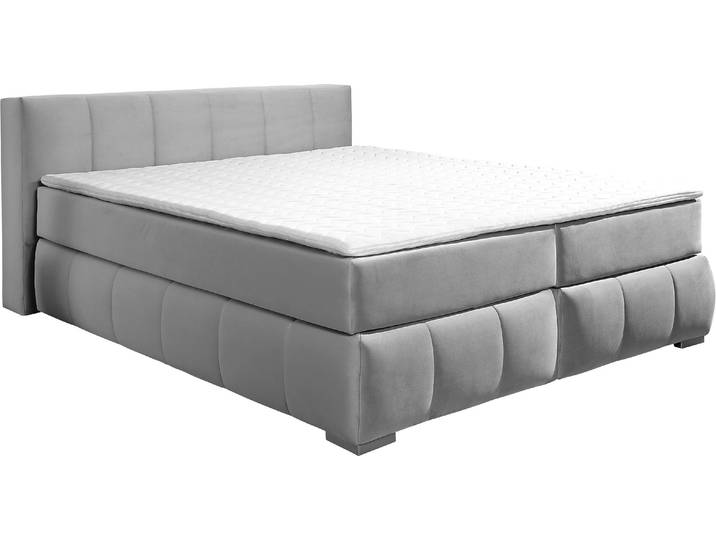 Boxspringbett HOME AFFAIRE Chelles , silber, B:167cm L:245cm, Samtoptik (100% Polyester);Bezug der Spiegelfläche Matratzendrell aus 100% Polyester;Struktur fein 100% Polyester), Komplettbetten, Boxspringbett, inkl. Topper,, in XXL- Überlänge 220 cm, Unterbox mit feine Wölbung