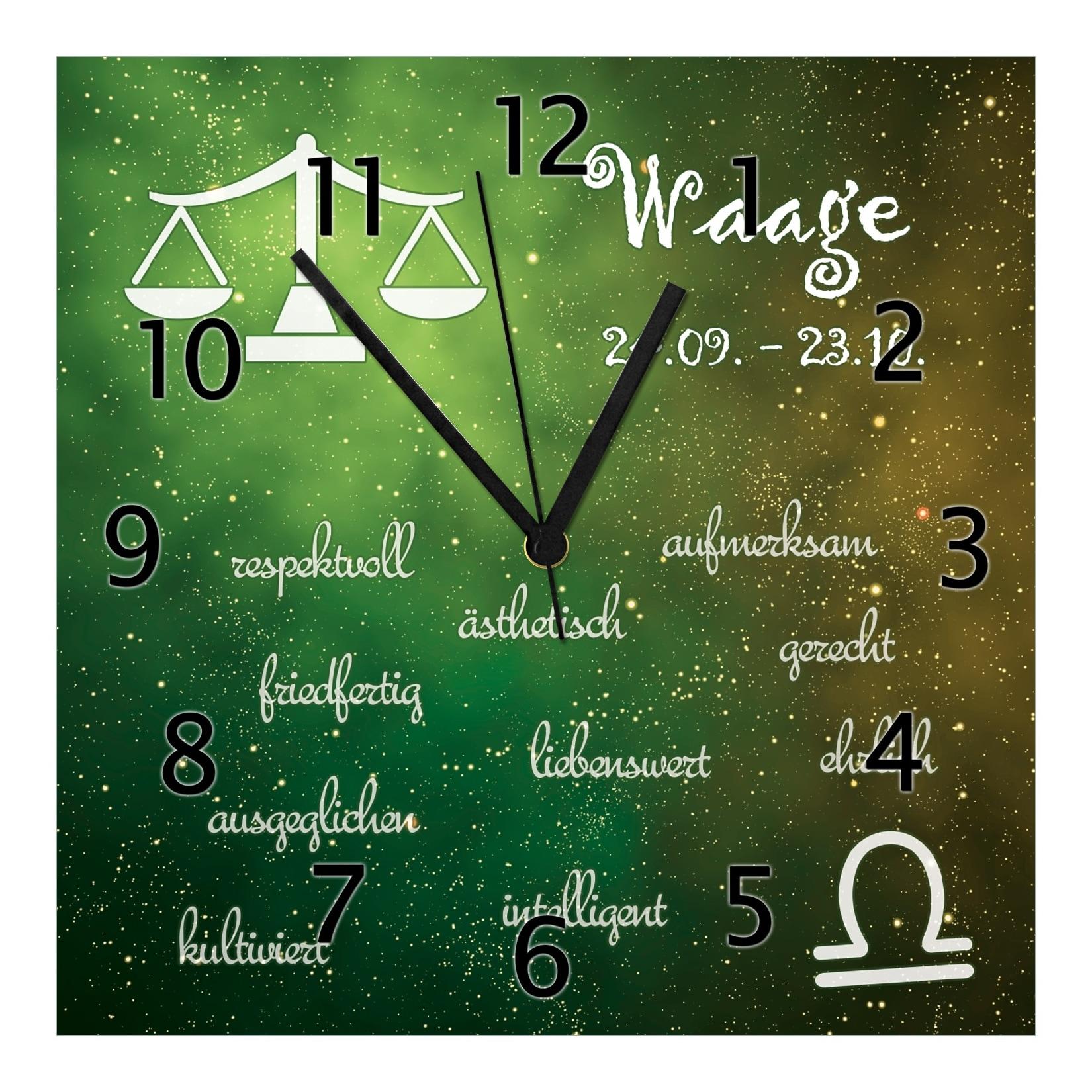 Wallario Uhr 20 x 20 cm, weiße Zeiger Sternzeichen Waage