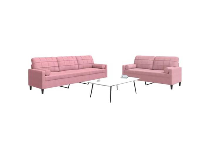 HEFZGDB 2-TLG. Sofagarnitur mit Kissen und Nackenrollen Rosa Samt – Weiches Velours Material, Robustes Metallgestell und Moderne Polsterung – Perfekte