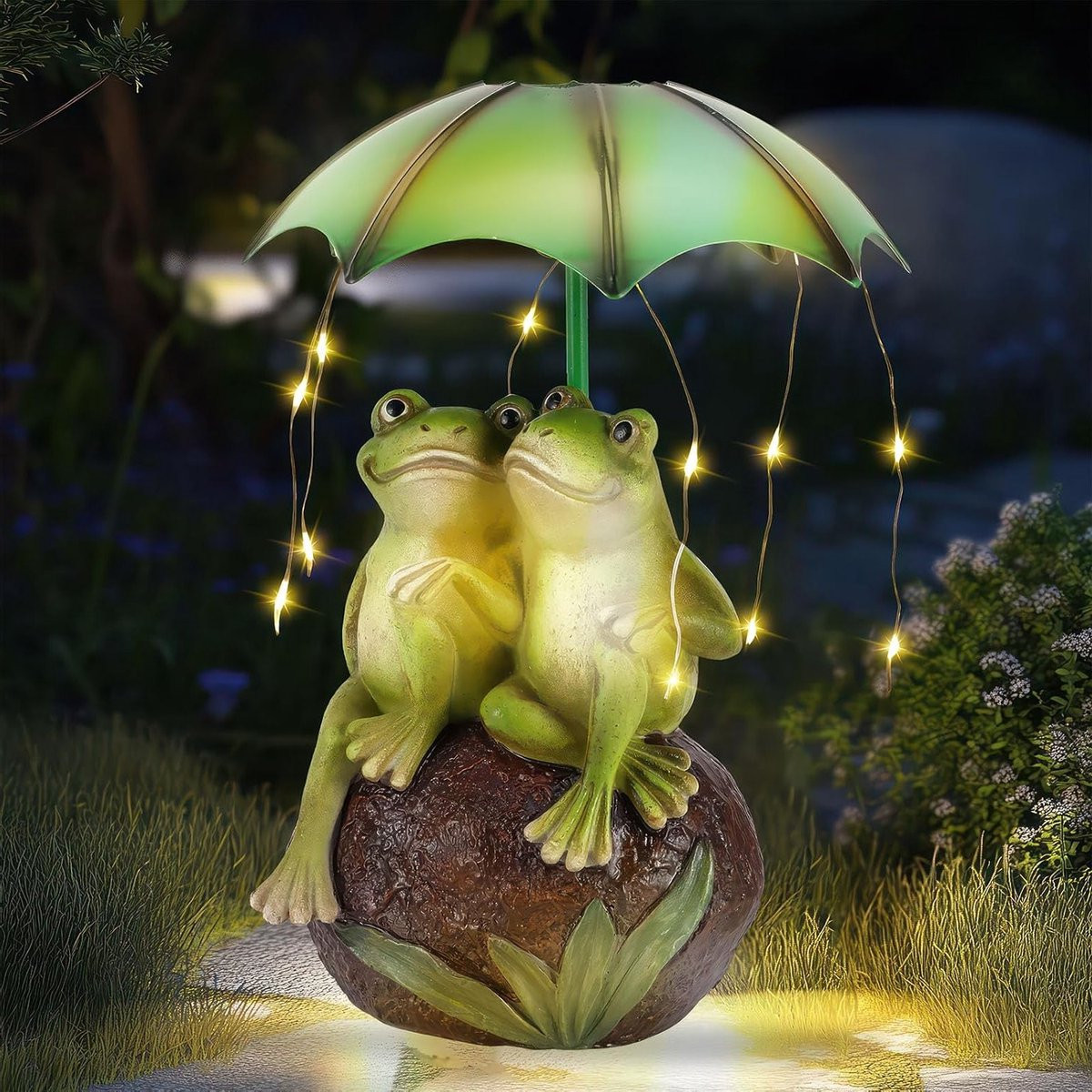 Tuindecoratie Gelukkige Kikker met Parasol en Solar LED-verlichting