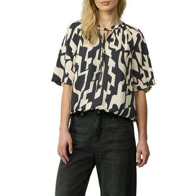Kurzarmbluse S.OLIVER, Damen, Gr. 38, schwarz (schwarz aop), Obermaterial: 84% Viskose, 16% Polyamid, bedruckt, relaxed fit taillenbedeckt, Rundhals, gerader Abschluss, Blusen, mit All-Over Print