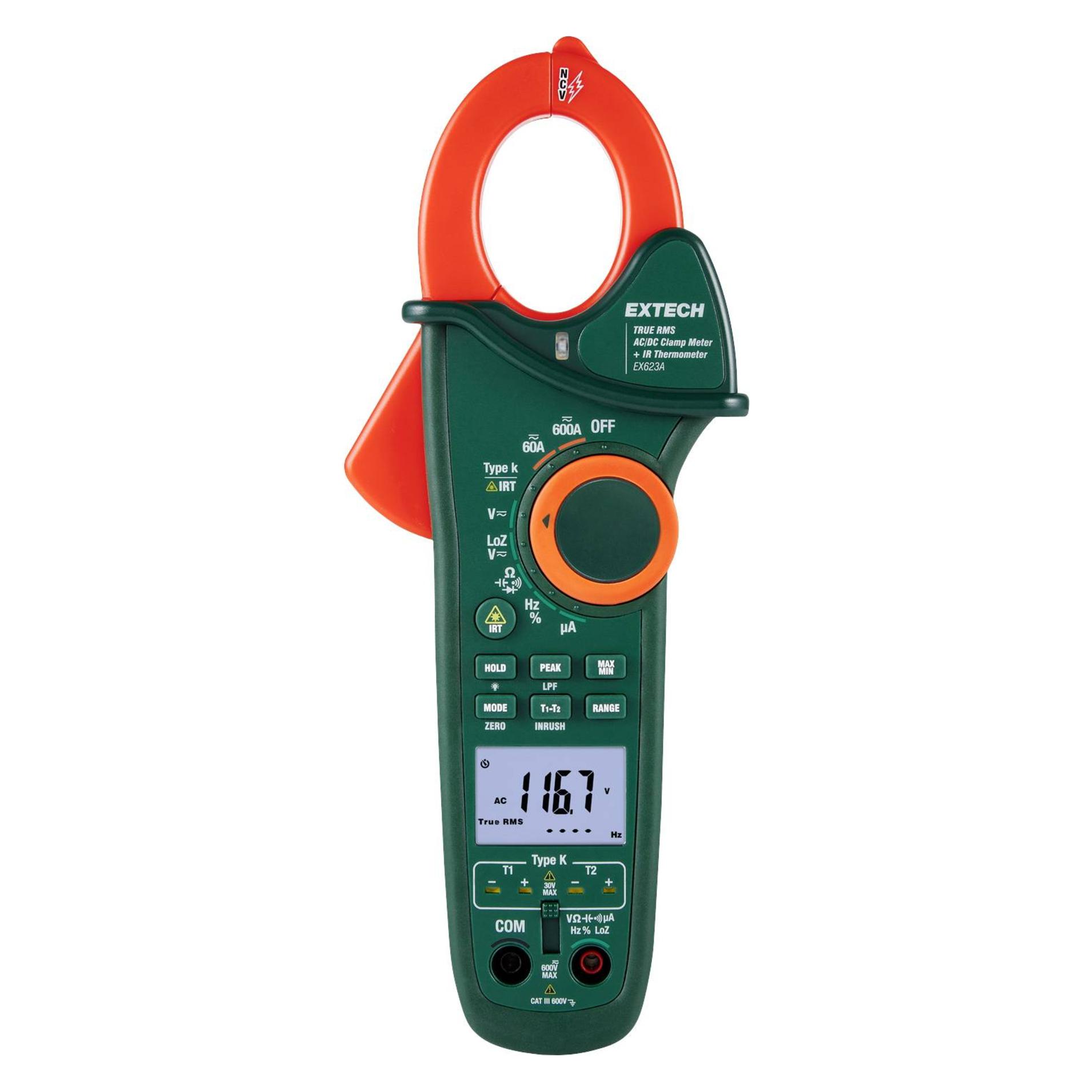 Extech EX623A Stromzange digital IR-Thermometer CAT III 600V Anzeige (Counts): 6000 (CAT III 600V, Zangenstrommesser) (EX623A)