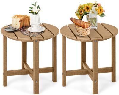 Costway Set of 2 18 Inch Round Weather-Resistant Adirondack Side Tables-Brown